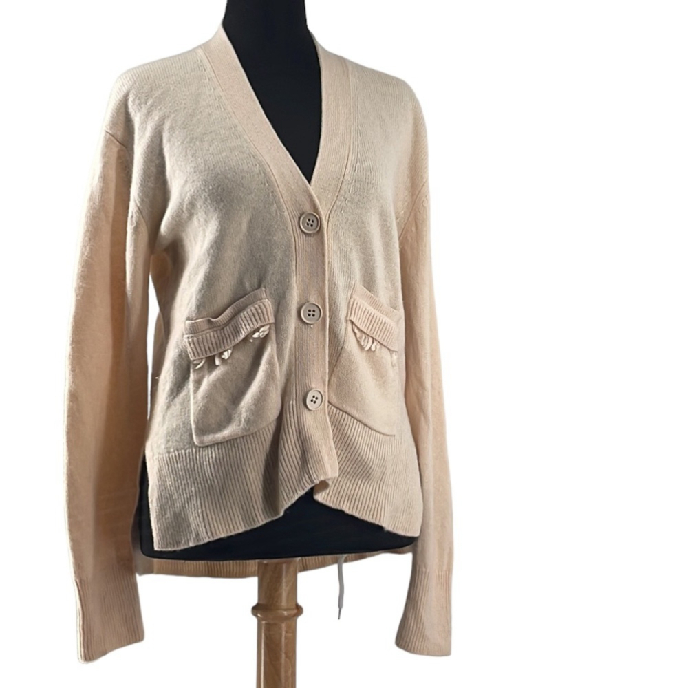 Marc Cain cashmere wool blend cardigan sweater rose powder luxury career sz 6